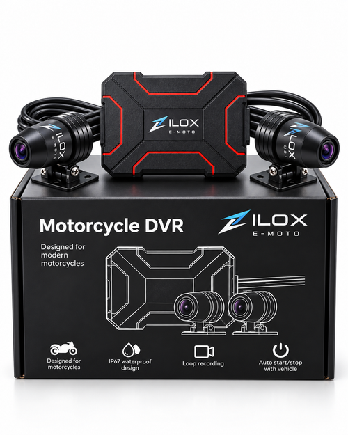 ZILOX E-MOTO MTDVR04 motorcycle DVR kit presented in retail box